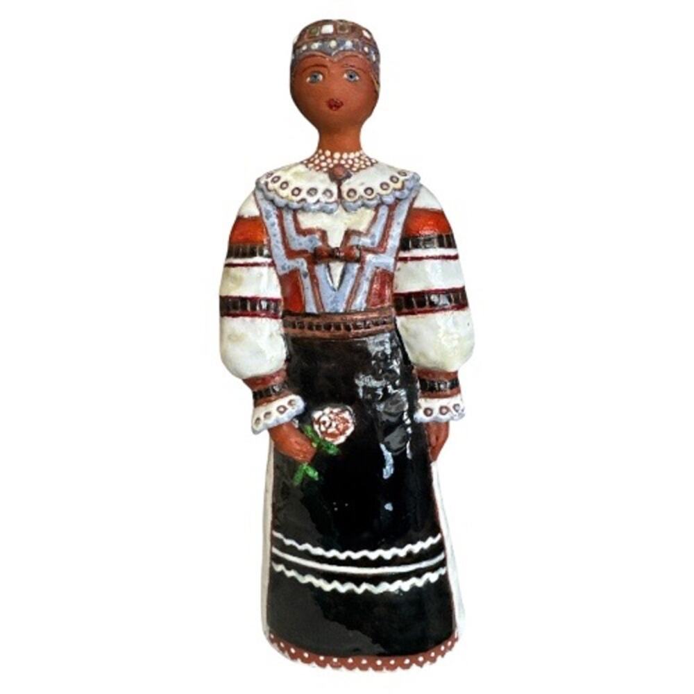 Hand Created and Painted Red Clay Slovakian Woman Figurine